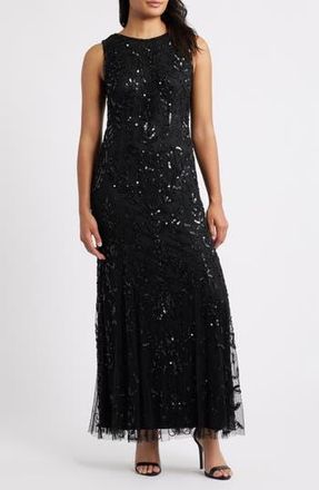 Pisarro Nights Beaded Sleeveless Gown in Black at Nordstrom Rack, Size 14