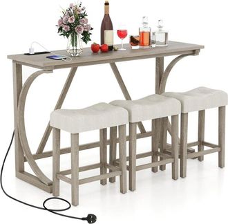 Costway Costway - 4-Piece Height Bistro Table and Saddle Seat Stools with Power Outlet