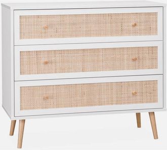 Sweeek Sweeek - Cómoda de caña con 3 cajones, Boheme, Blanco roto, 90x39x79 cm
