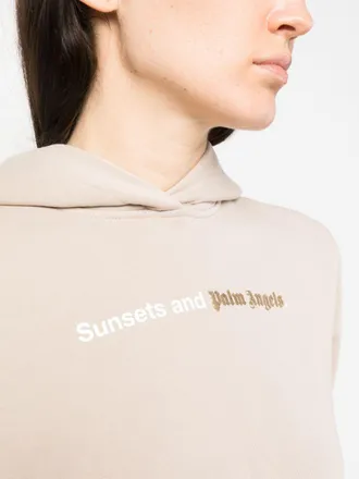 Palm Angels Logo-Print Cotton Hoodie - Beige