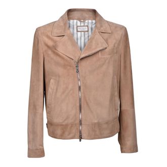 Brunello Cucinelli Tobacco Suede Biker Jacket, Size X-Large