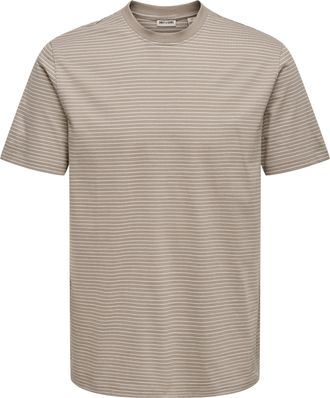 Only & Sons Rundhalsshirt ONLY & SONS ONSFRED LIFE RLX SS STRIPE TEE NOOS, Herren, Gr. XXL, desert taupe stripes:gardenia, Jersey, Obermaterial: 100% Baumwolle, g