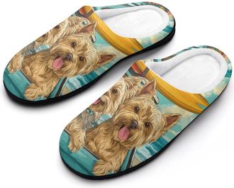 Generic Yorkshire Terrier Dogs Beach Funny Mens Cotton Slippers Soft Non-Slip Rubber Sole House Slipper Indoor Outdoor
