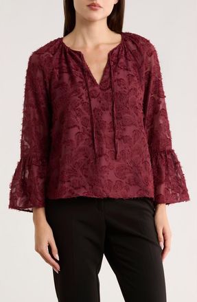 Nordstrom Rack Tie Neck Long Sleeve Top in Burgundy Tannin at Nordstrom Rack, Size X-Small