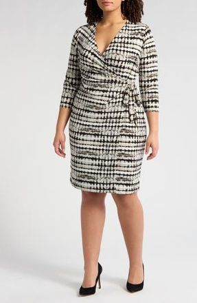 Anne Klein Abstract Print Long Sleeve Wrap Dress in Anne Black Multi at Nordstrom Rack, Size 0X