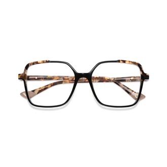 Etnia Barcelona Bruna Geometric Square Frame Eyeglasses with Tortoiseshell-Patterned Temples