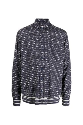 Orlebar Brown Mens Grasmoor Bandana Button Down Shirt In Dark Sapphire Sea Mist