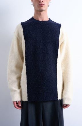 Topman Fluffy Paneled Sweater in Navy at Nordstrom, Size Xx-Large
