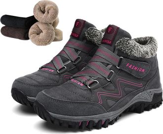 Generic Comfort Orthopedic Boots, Winter Snow Boots with Warm Fur Lined Anti-Slip Hiking Ankle Booties Walking Trekking Shoes (Gray Rose Red, M, Adult, Women,