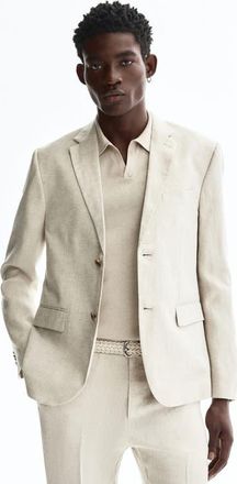 H&M Slim Fit Linen Jacket in Light Beige at Nordstrom, Size 38