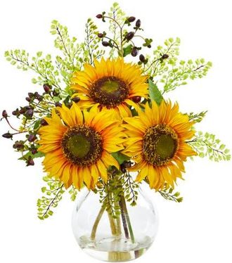 Nearly Natural Sunflower Artificial Arrangement in Vase in Yellow at Nordstrom