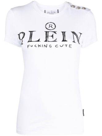 Philipp Plein crystal-embellished logo T-shirt - White