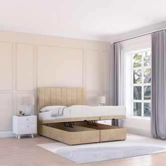 Sloomy Kansas Coniston Fabric Ottoman Bed End Opening With Sprung Memory Mattress & 26 Inch strut Headboard in Cream | Size: King