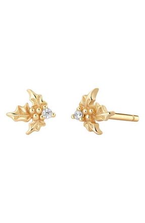 Made by Mary CZ Birth Flower Stud Earrings in December - Gold Vermeil at Nordstrom