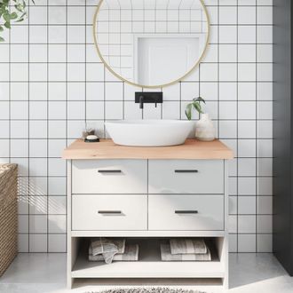 Berkfield Home Bathroom Countertop 100x60x(2-6) cm Untreated Solid Wood in Brown