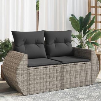 vidaXL Vidaxl - Sof&aacute; De Jard&iacute;n Con Cojines 2 Plazas Rat&aacute;n Sint&eacute;tico Gris