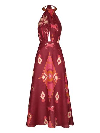 Johanna Ortiz halter-neck geometric-print dress - women - Linen/Flax - 12 - Red
