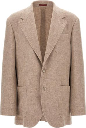 Brunello Cucinelli Beige Textured Notched Lapel Blazer