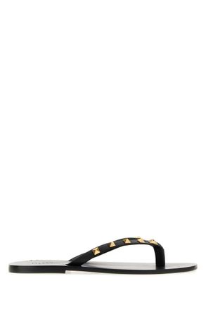 Valentino Garavani Black Leather Rockstud Slippers
