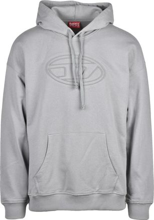 Diesel Relaxed Fit Light Grey Hooded Sweatshirt With Embossed Logo