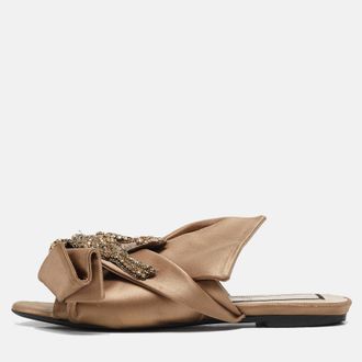 N&deg;21 N&deg;21 Brown Satin Raso Knot Flat Slides Sizes 37