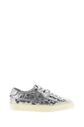 Autry Silver Windscape Laminated Leather Low-Top Sneakers