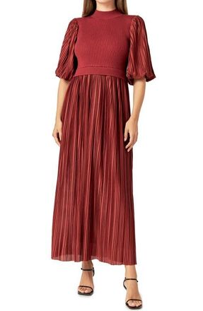 English Factory Mixed Media Pleated Dress in Brick at Nordstrom, Size X-Small