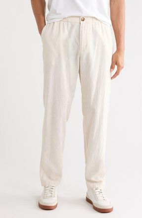 14th & Union Elastic Waist Linen Blend Trim Fit Pants in Tan Nantucket - White Eoe at Nordstrom Rack, Size Xx-Large