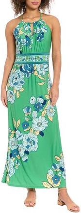 London Times Morris Floral Shift Maxi Dress in Green/Aqua at Nordstrom Rack, Size 12