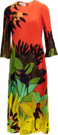 Valentino Garavani Tropical Print Long Sleeve Midi Womens Dress