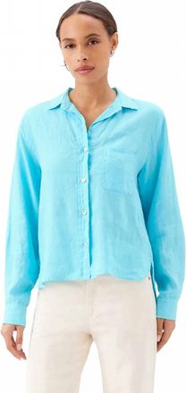 Karen Kane Long Sleeve Linen Button-Up Shirt In Aqua