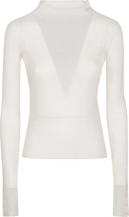 Patrizia Pepe Long Sleeve Turtle Neck Fitted Ribbed Wool Turtleneck