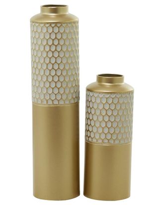 CosmoLiving by Cosmopolitan Cosmoliving By Cosmopolitan Set Of 2 Light Grey Metal Honeycomb Vase