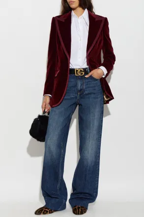 Dolce & Gabbana Velvet Blazer With A Single Vent, Womens, Burgundy