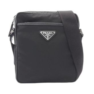 Prada Pre-owned Cross Body Bags, male, Black, Size: ONE SIZE Pre-owned Re-Nylon Nylon Saffiano Leather Shoulder Bag