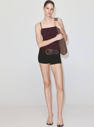 Mango Top glitter spalline sottili marrone - Donna - XS - MANGO