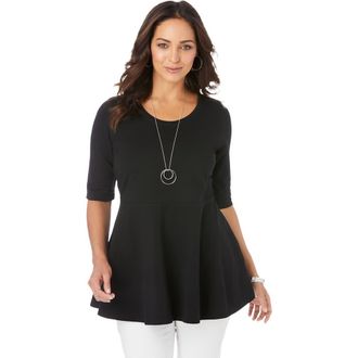 Jessica London Stretch Cotton Peplum Tunic in Black at Nordstrom, Size 20