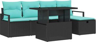 vidaXL Conjunto De Sof&aacute; De Jard&iacute;n 6 Uds. Negro Rat&aacute;n Sint&eacute;tico Vidaxl