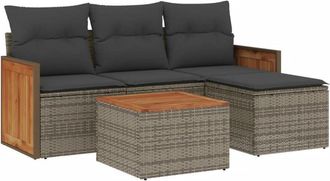 vidaXL Juego De Sof&aacute;s Jard&iacute;n Con Cojines 5 Pzas Rat&aacute;n Sint&eacute;tico Gris Vidaxl