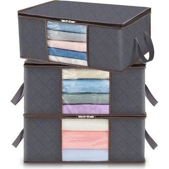 OEM Juego De 3 Bolsas Plegables De 35 Litros Para Guardar Ropa, Con Tapa, Organizador Para Debajo De La Cama, Fabricado Con Tela Resistente Y Ventana Tran