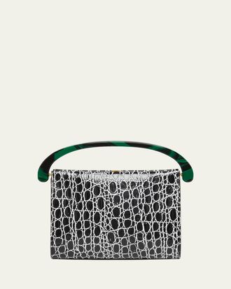 Dries Van Noten Croc-Embossed Leather Top-Handle Bag