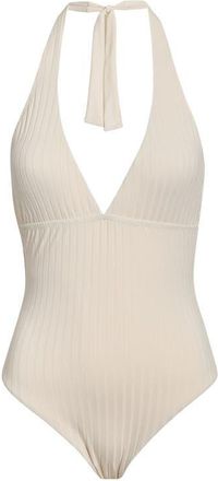 Sanctuary Halter Rib One-Piece Swimsuit in White Sand at Nordstrom, Size X-Large