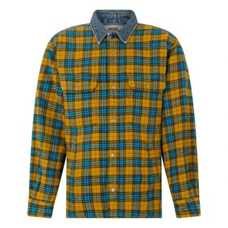 Diesel Geel en Groen Geruit Overhemd - Heren - Casual Overhemden - Veelkleurig - XS - Katoen - Overhemden