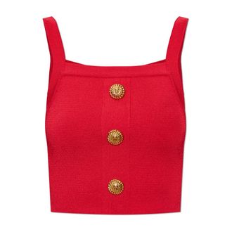Balmain Sleeveless Tops, female, Red, Size: 2XS Short Off-Shoulder Top