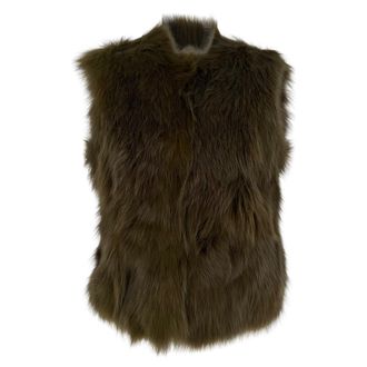 Diane Von F&uuml;rstenberg Diane Von Furstenberg Neo Sleeveless Jacket in Olive Fox Fur