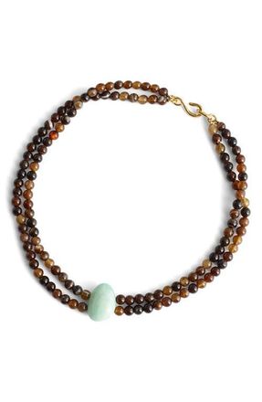 Madewell Semiprecious Stone Beaded Double Necklace in Brown/Antique Gold at Nordstrom