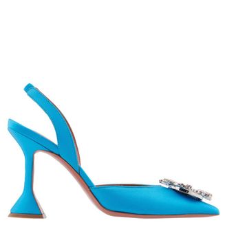 Amina Muaddi Azur Satin Begum Slingback Pumps, Brand Size 36.5 ( US Size 6.5 )