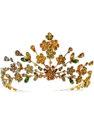 Jennifer Behr Miriam tiara headband - women - Crystal/Rhodium Plated Brass/18kt Gold - One Size - Orange