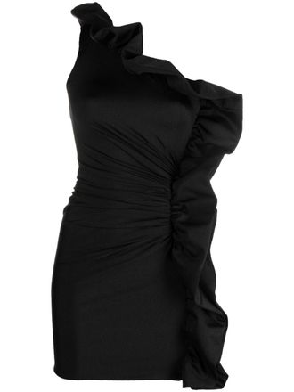 Amen Abito corto monospalla con ruches - Nero