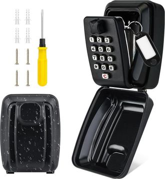 OEM Caja De Llaves Grande, Impermeable, Para Montaje En Pared, Con Cerradura De Combinaci&oacute;n De 12 D&iacute;gitos, Acero Inoxidable Negro, F&aacute;cil Instalaci&oacute;n, Resi
